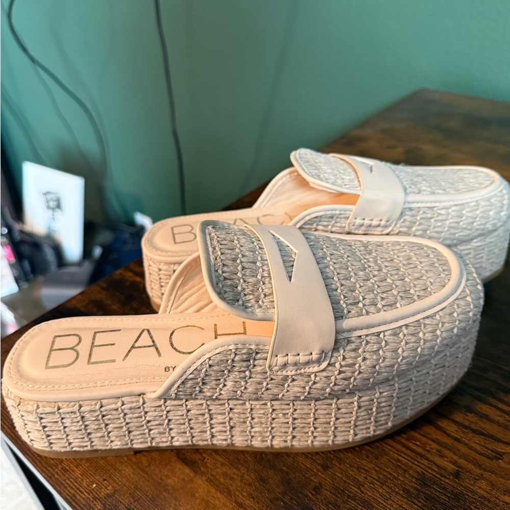 Women's Cream Woven Platform Mules